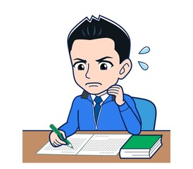 Male clerk in a blue outerwear