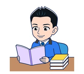 Male clerk in a blue outerwear