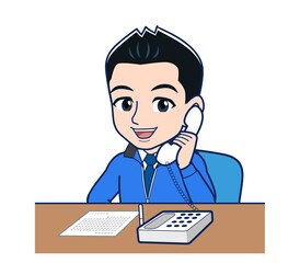 Male clerk in a blue outerwear