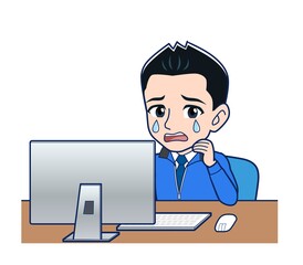 Male clerk in a blue outerwear