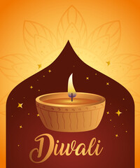 Happy diwali diya candle in frame design, Festival of lights theme Vector illustration