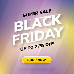 Super Sale Black Friday Template Flyer Square Banner Purple and Yellow Background