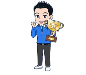 Male clerk in a blue outerwear