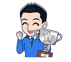 Male clerk in a blue outerwear