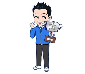 Male clerk in a blue outerwear