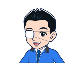 Male clerk in a blue outerwear