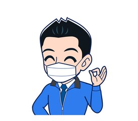 Male clerk in a blue outerwear