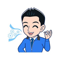 Male clerk in a blue outerwear