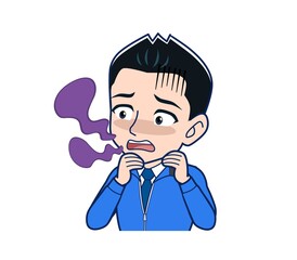 Male clerk in a blue outerwear