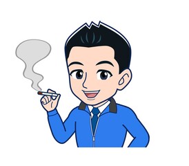 Male clerk in a blue outerwear