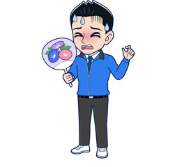 Male clerk in a blue outerwear