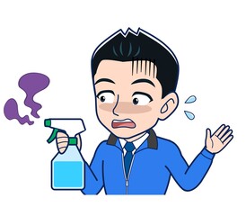 Male clerk in a blue outerwear