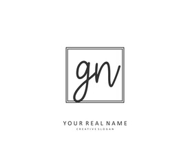 G N GN Initial letter handwriting and signature logo. A concept handwriting initial logo with template element.