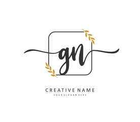 G N GN Initial letter handwriting and signature logo. A concept handwriting initial logo with template element.