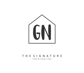 G N GN Initial letter handwriting and signature logo. A concept handwriting initial logo with template element.