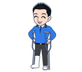 Male clerk in a blue outerwear