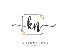 K N KN Initial letter handwriting and signature logo. A concept handwriting initial logo with template element.
