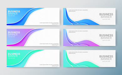 Set of modern business banners with wave background