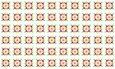 Seamless pattern leaves and flowers on white mandalas background