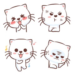 Cute animal cat emoticons illustration set Premium Vector