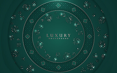 Luxury background design green and golden element decoration. Elegant paper art shape vector layout template for use cover magazine, poster, flyer, invitation, product packaging, web banner, frame
