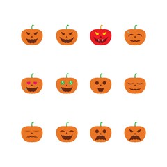 Collection of Halloween Pumpkin Icon Character (Jack-o'-lantern) Illustration