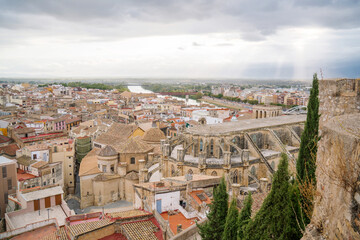 Fototapeta na wymiar View on historic Tortosa city from above