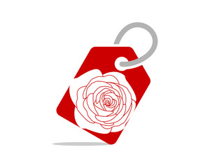 Red price tag with rose inside