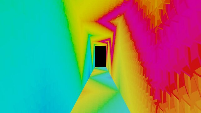 Abstract color background, flight forward through the square corridor. geometric lines, System network., Seamless 4K Video