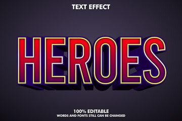 Heroes title, modern text effect. Editable text style