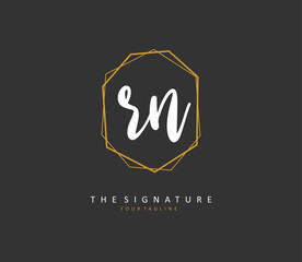 R N RN Initial letter handwriting and signature logo. A concept handwriting initial logo with template element.