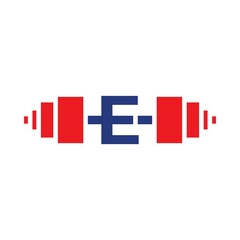Letter E Barbell Logo Template Vector