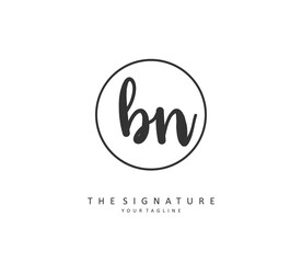 B N BN Initial letter handwriting and signature logo. A concept handwriting initial logo with template element.