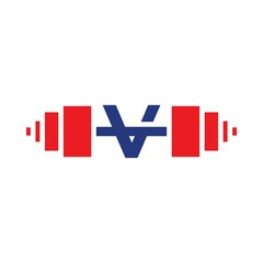 Letter V Barbell Logo Template Vector
