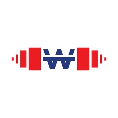 Letter W Barbell Logo Template Vector