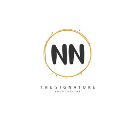 N NN Initial letter handwriting and signature logo. A concept handwriting initial logo with template element.