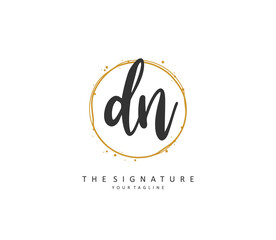 D N DN Initial letter handwriting and signature logo. A concept handwriting initial logo with template element.