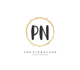 P N PN Initial letter handwriting and signature logo. A concept handwriting initial logo with template element.