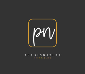 P N PN Initial letter handwriting and signature logo. A concept handwriting initial logo with template element.