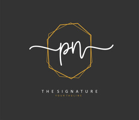 P N PN Initial letter handwriting and signature logo. A concept handwriting initial logo with template element.