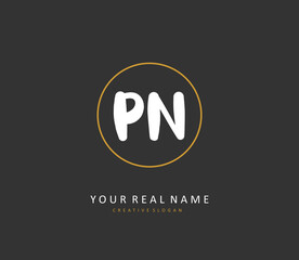 P N PN Initial letter handwriting and signature logo. A concept handwriting initial logo with template element.