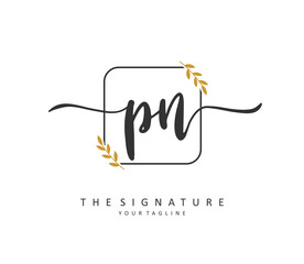 P N PN Initial letter handwriting and signature logo. A concept handwriting initial logo with template element.
