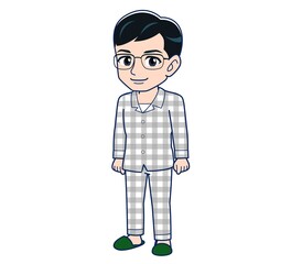 Young man in gray pajamas