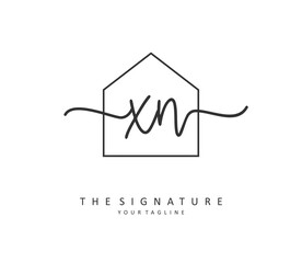 X N XN Initial letter handwriting and signature logo. A concept handwriting initial logo with template element.