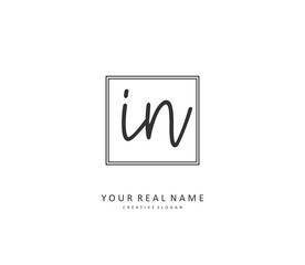 I N IN Initial letter handwriting and signature logo. A concept handwriting initial logo with template element.