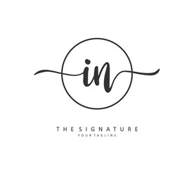 I N IN Initial letter handwriting and signature logo. A concept handwriting initial logo with template element.