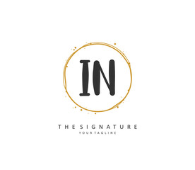 I N IN Initial letter handwriting and signature logo. A concept handwriting initial logo with template element.