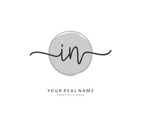 I N IN Initial letter handwriting and signature logo. A concept handwriting initial logo with template element.