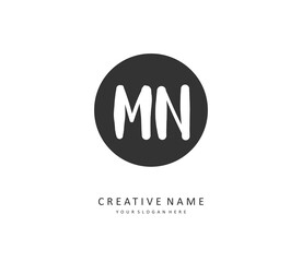 M N MN Initial letter handwriting and signature logo. A concept handwriting initial logo with template element.