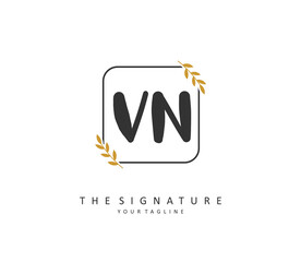 V N VN Initial letter handwriting and signature logo. A concept handwriting initial logo with template element.